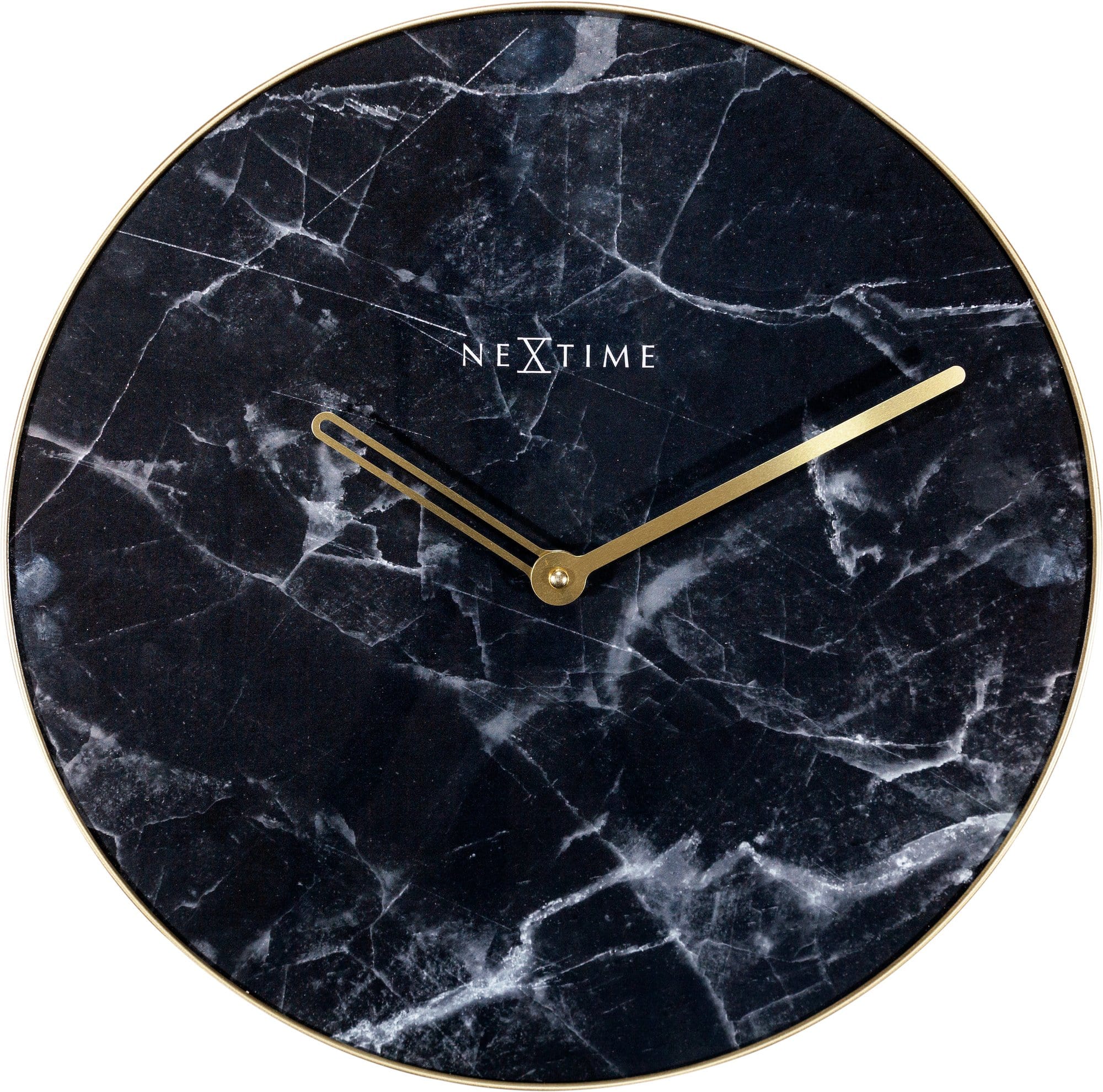 NeXtime Clocks marble wall clock with 40 cm glass and metal frame, featuring a sleek, modern design.